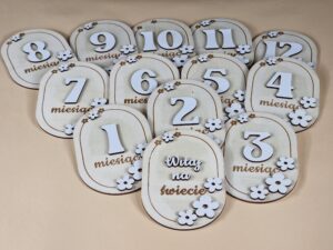 Karty tabliczki do zdjęć z miesiącami prezent na pierwszy rok życia dziecka