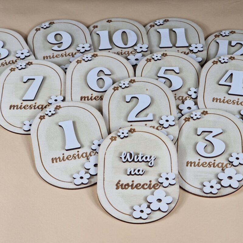 Karty tabliczki do zdjęć z miesiącami prezent na pierwszy rok życia dziecka