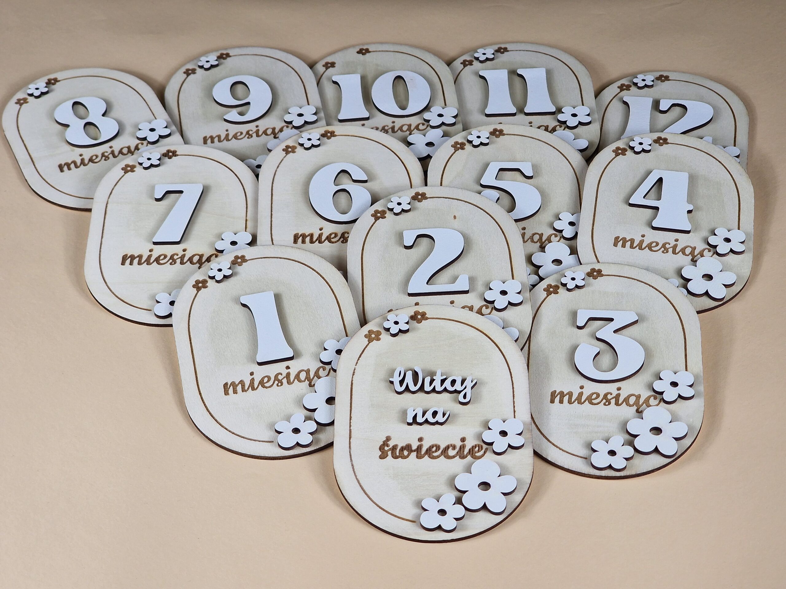 Karty tabliczki do zdjęć z miesiącami prezent na pierwszy rok życia dziecka